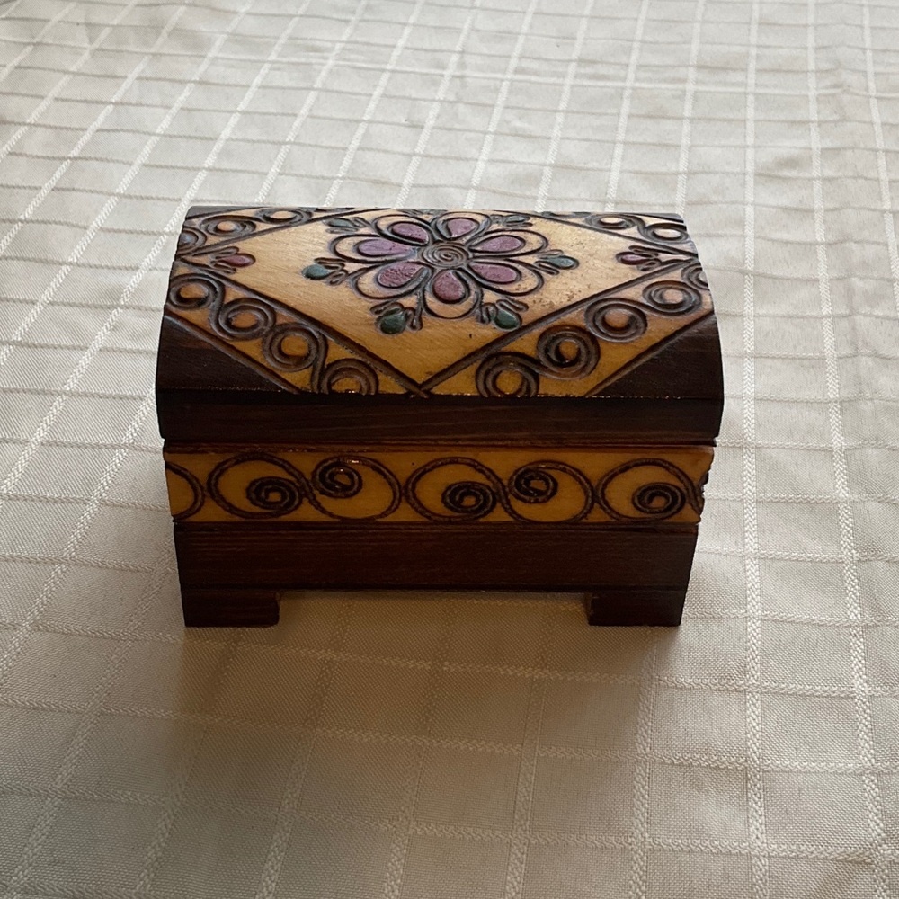 Handcrafted Wooden Trinket Box with Floral Design